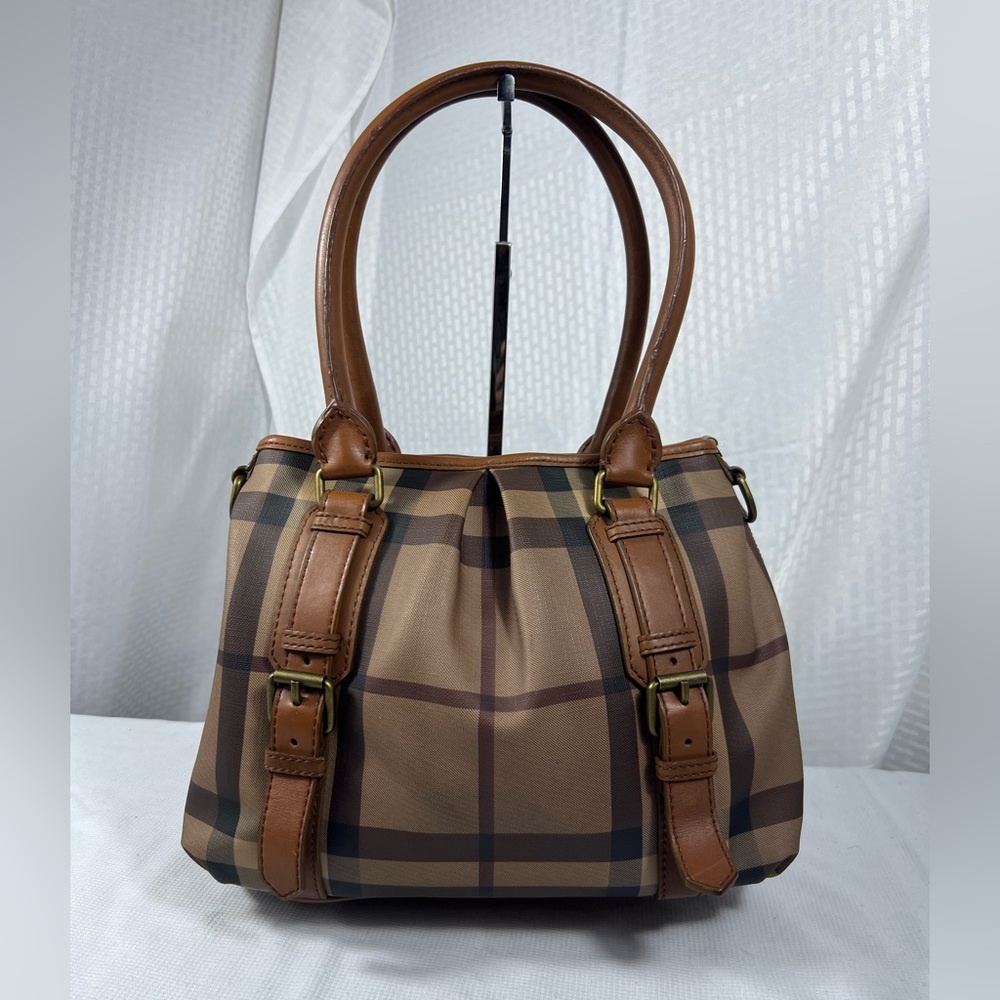 3144: Burberry Haymarket Check Leather Satchel Shoulder Bag